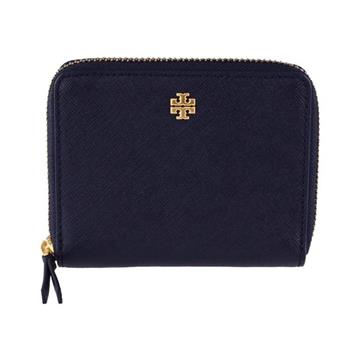 Tory burch 素面皮革短夾－深藍