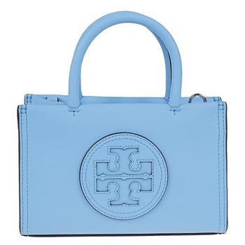 TORY BURCH 圓形LOGO皮革小托特包-藍色