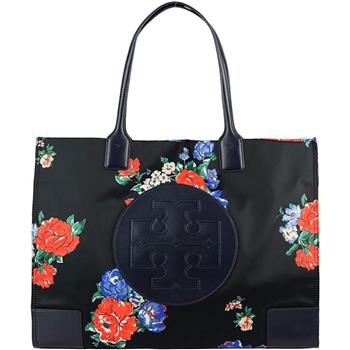 TORY BURCH 花卉印花肩背包－黑底紅紫