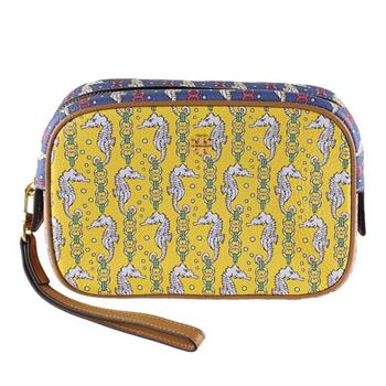 TORY BURCH 海馬印花皮革化妝包-黃