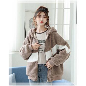 BJ COLLECTION 日系羊羔毛保暖加絨連帽外套BJC30072 巧克力色