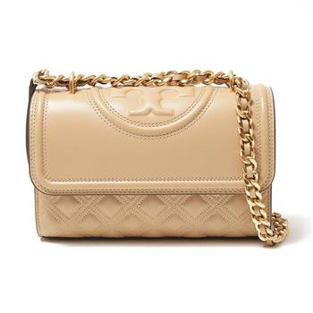 TORY BURCH 流蘇皮革翻蓋斜背鍊包－奶茶