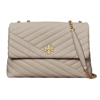 TORY BURCH 斜紋衍縫翻蓋斜背包－岩石灰