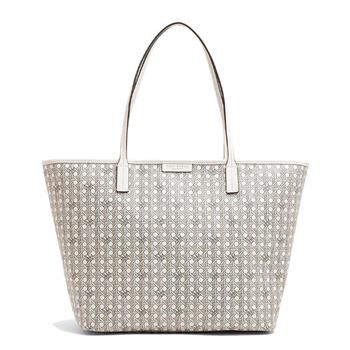 TORY BURCH 印花皮革托特包－灰白