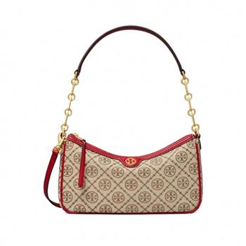 TORY BURCH 帆布拼接皮革水桶包－紅