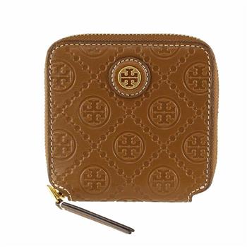 TORY BURCH 滿版LOGO皮革短夾－駝