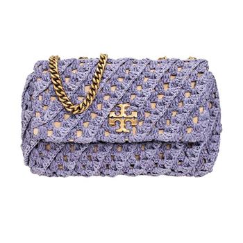 TORY BURCH 針織翻蓋斜背鍊包－紫