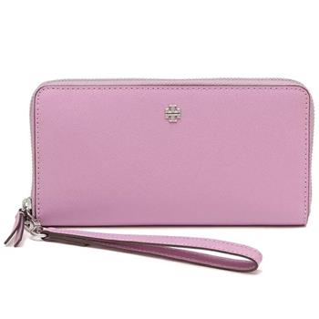 TORY BURCH 防刮皮革拉鍊長夾－粉紫