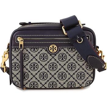 Tory burch 滿版LOGO緹花相機包－藍色