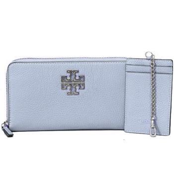 Tory burch 荔枝紋皮革拉鍊長夾－水藍