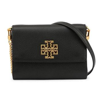 TORY BURCH 雙T－LOGO翻蓋皮革斜背包－黑