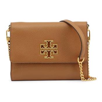 TORY BURCH 雙T－LOGO翻蓋皮革斜背包－焦糖