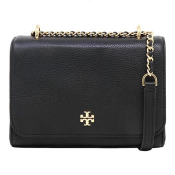 TORY BURCH 素面皮革翻蓋斜背包－黑