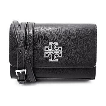 TORY BURCH 雙T LOGO翻蓋皮革斜背包－黑