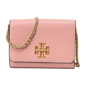 Tory Burch 雙T－LOGO皮革斜背包－乾燥玫瑰粉