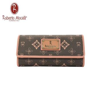 義大利《Roberto Mocali》典雅粉雙鈔21卡單零錢格長夾RM-75205