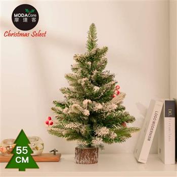 摩達客耶誕-55cm頂級霜冰藍雪國原木底座聖誕樹裸樹/不含配件