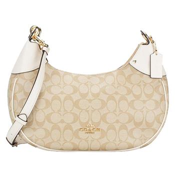COACH 滿版LOGO拼接皮革兩用包-卡白
