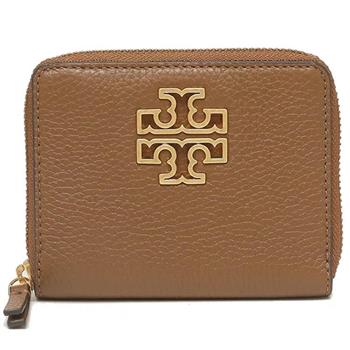 Tory burch 雙T-LOGO素面扣式皮革短夾-駝