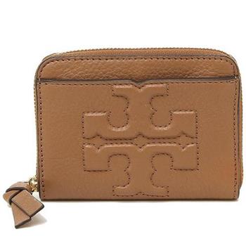 Tory Burch 壓印皮革拉鍊短夾－焦糖
