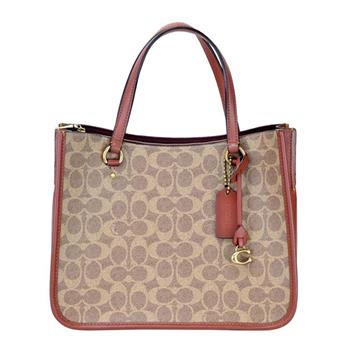 COACH 滿版logo拼接皮革兩用包-卡其駝