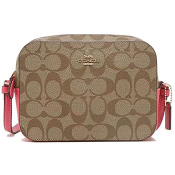 COACH 滿版LOGO皮革斜背包-卡桃