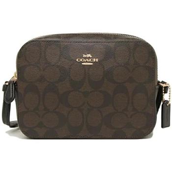 COACH 滿版LOGO皮革斜背包-咖啡