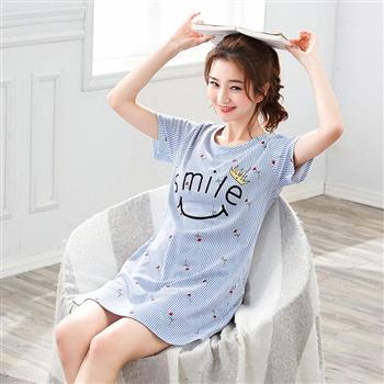 BJ COLLECTION 日系純棉笑臉圖案短袖居家服 BJC50015 藍色