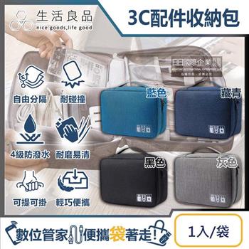 生活良品-韓版3C配件耐磨防潑水耐碰撞大容量多功能可調式分隔收納包1入/袋(防震耐衝擊彈性隔層旅行收納袋/電子產品網袋拉鍊硬殼包)