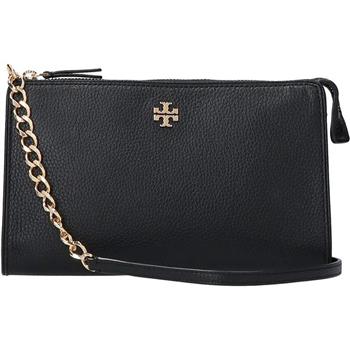 TORY BURCH 雙T－LOGO皮革拉鍊斜背包－黑