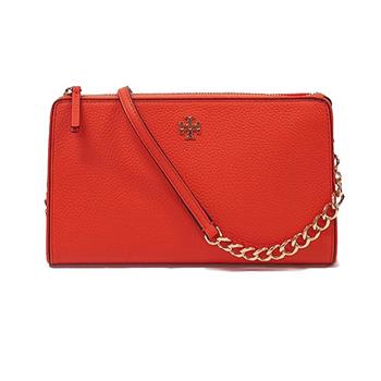 TORY BURCH 雙T－LOGO皮革拉鍊斜背包－紅