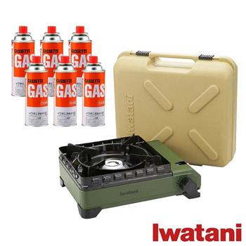 【Iwatani岩谷】戶外防風究極綠武士磁式瓦斯爐3.3kW-附收納盒-日本製+6入岩谷瓦斯罐 (CB-ODX-1-OL)