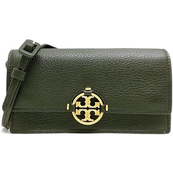 Tory Burch 素面皮革翻蓋斜背包－棕櫊葉綠色
