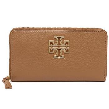 TORY BURCH 雙T－LOGO皮革拉鍊長夾－焦糖