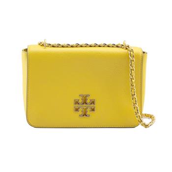 TORY BURCH 雙T－LOGO翻蓋皮革斜背包－黃色