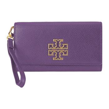 Tory burch 雙T－LOGO皮革翻蓋手拿包長夾－深萄葡紫