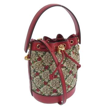 TORY BURCH 帆布拼接皮革水桶包－紅