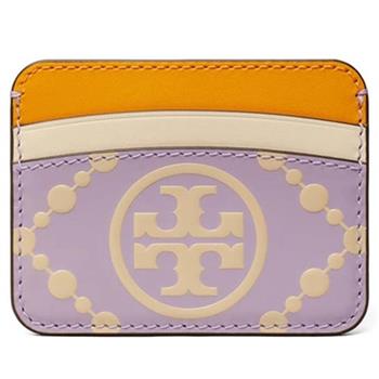 TORY BURCH 雙T－LOGO拼接皮革名片夾－紫色
