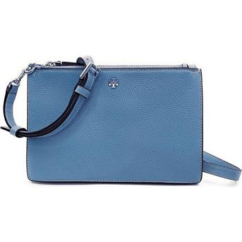 TORY BURCH 皮革雙層拉鍊斜背包－水藍