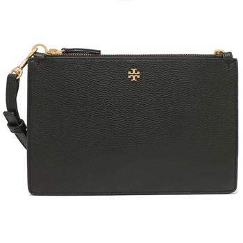 TORY BURCH 皮革雙層拉鍊斜背包－黑