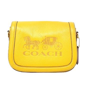 COACH 馬車LOGO翻蓋斜背馬鞍包-黃色
