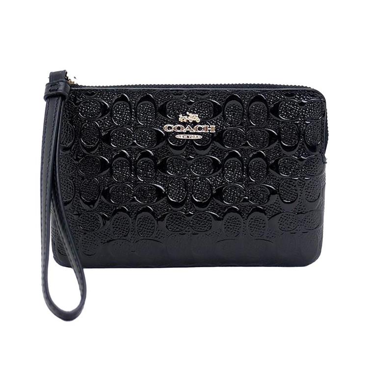 COACH 立體LOGO壓紋零錢手拿包-黑