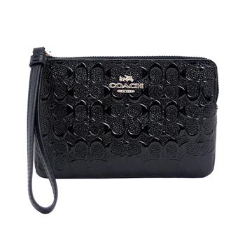COACH 立體LOGO壓紋零錢手拿包-黑