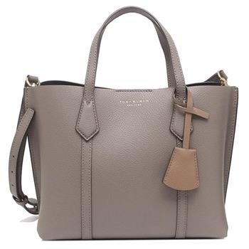 Tory Burch 造型皮革三層托特包－摩卡灰