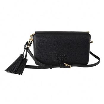 Tory Burch 流蘇皮革翻蓋斜背包－黑