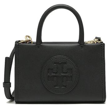 TORY BURCH 圓形LOGO皮革小托特包－黑