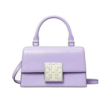 TORY BURCH 簡約皮革翻蓋斜背包－粉紫