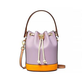 Tory burch 撞色拼接皮革水桶包－紫色