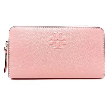 Tory burch 素面皮革拉鍊長夾－粉色