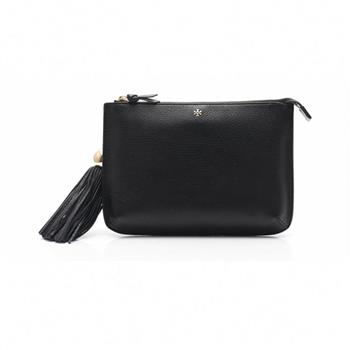 Tory burch 素面流蘇皮革斜背包－黑